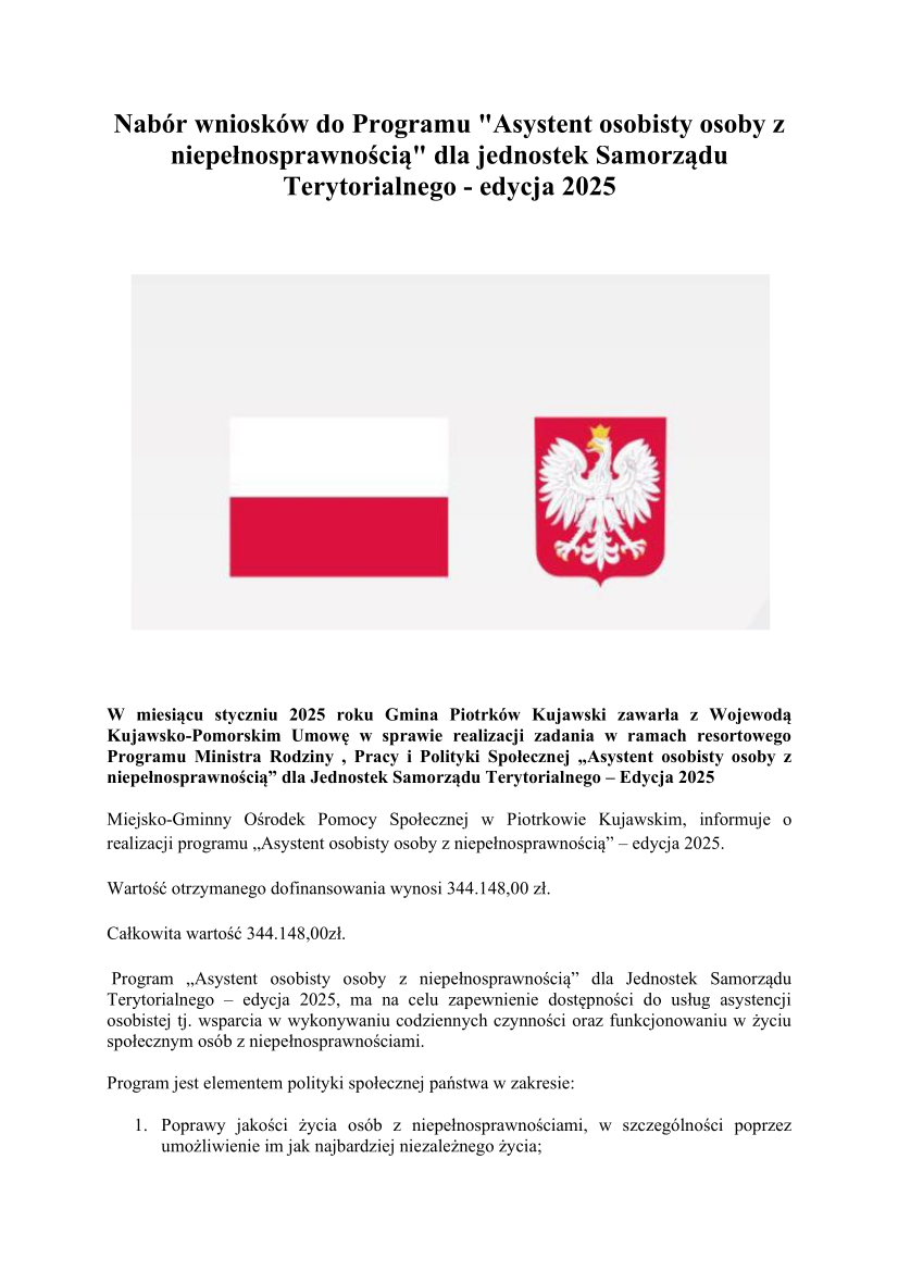 Nabór wniosków do Programu "Asystent osobisty osoby z niepełnosprawnością" dla jednostek Samorządu Terytorialnego - edycja 2025